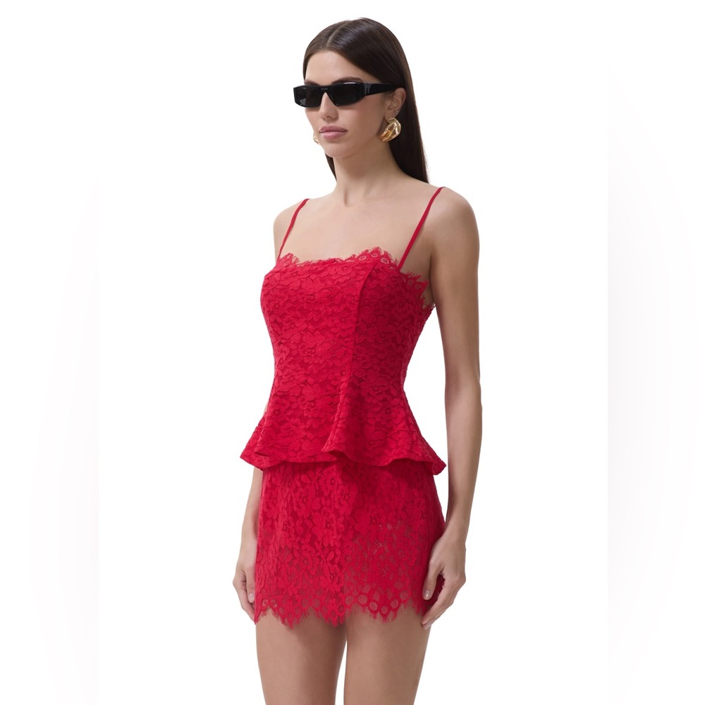 AFRM Ari Red Lace Top in Kiss Red - NWT